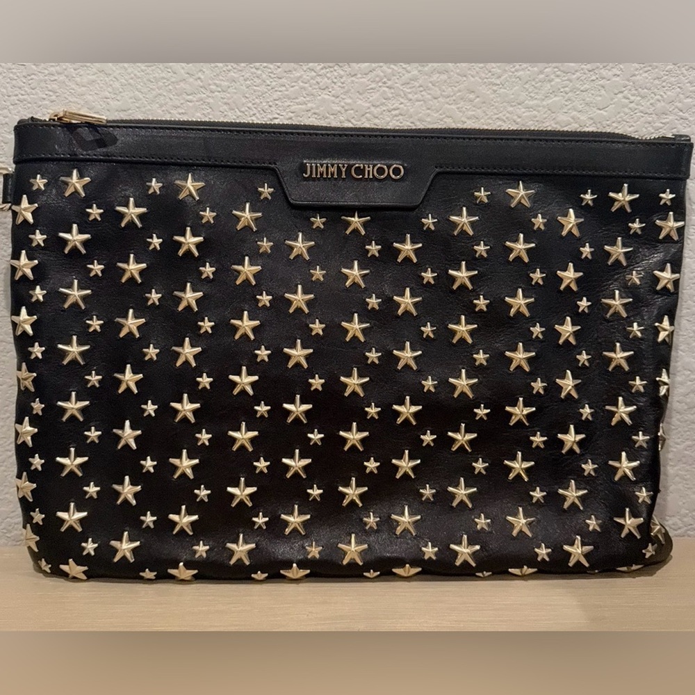 Jimmy Choo Black and Gold Star Clutch